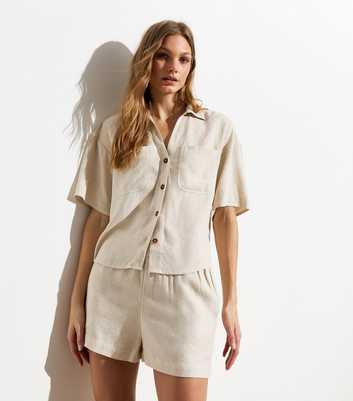 Stone Linen-Look Short Sleeve Shirt
