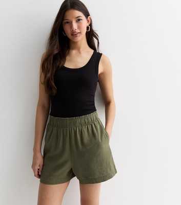 Khaki Linen Blend Shorts