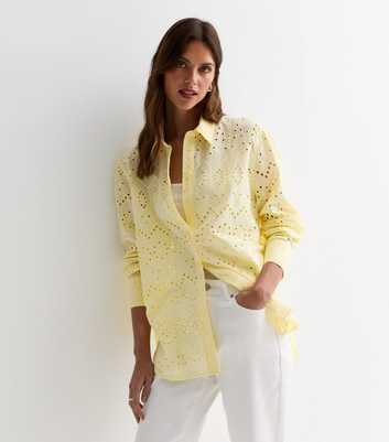 Pale Yellow Cotton Broderie Long Sleeve Shirt