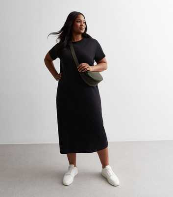 Curves Black Cotton Midaxi T-Shirt Dress