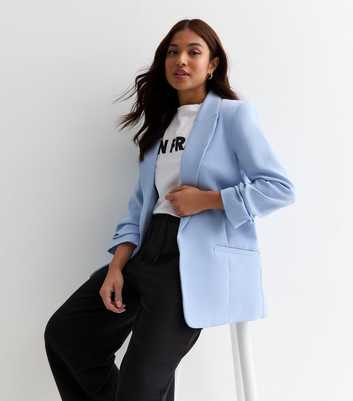 Petite Pale Blue Ruched Sleeve Blazer