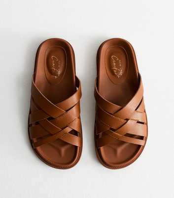 Tan Leather-Look Cross Strap Chunky Sandals