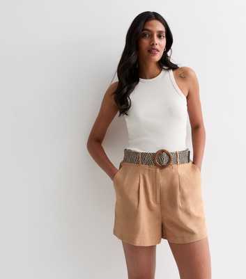 Stone Cotton Belted Shorts