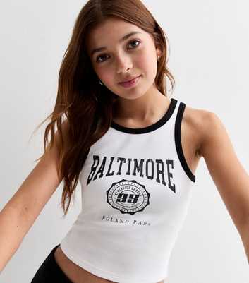 Girls White Baltimore Logo Racer Vest