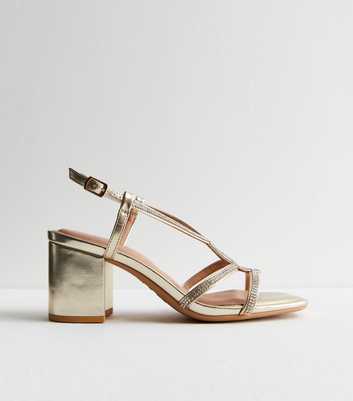 Extra Wide Fit Gold Diamanté Block Heel Sandals