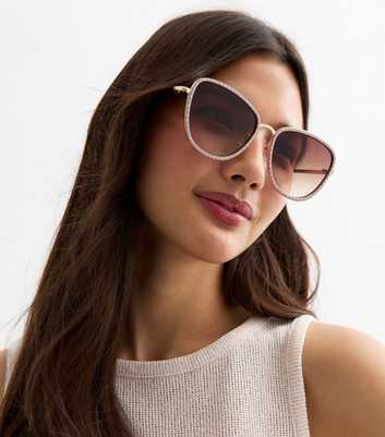 Mink Embellished Square Frame Sunglasses