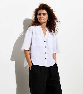 Off White Linen-Cotton Short Sleeve Boxy Shirt