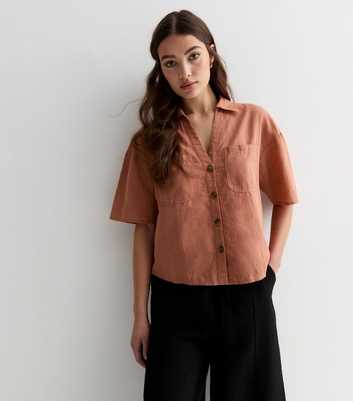 Rust Linen-Cotton Short Sleeve Boxy Shirt