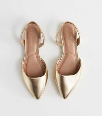 Wide Fit Gold Metallic Slingback Pointed Ballerina Pumps