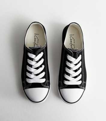 Wide Fit Black Canvas Lace Up Trainers