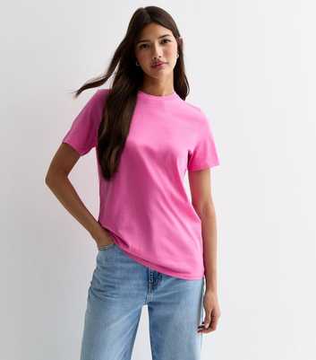 Bright Pink Cotton Crew Neck T-Shirt