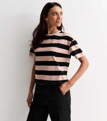 Black Stripe Boxy Cropped Cotton T-Shirt