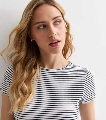 White Striped Ruffle Trim T-shirt