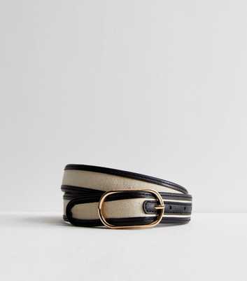 Black Leather-Look Trim Canvas Belt