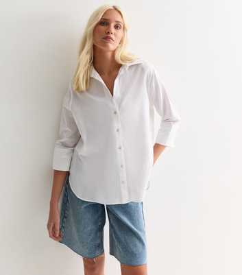 Tall White Cotton Linen 3/4 Sleeve Shirt