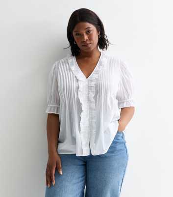 Curves White Ruffle Neck Top