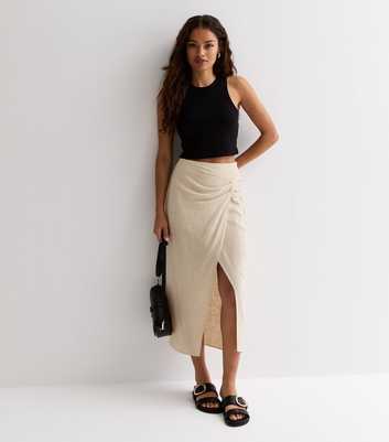 Petite Stone Linen-Look Wrap Midi Skirt
