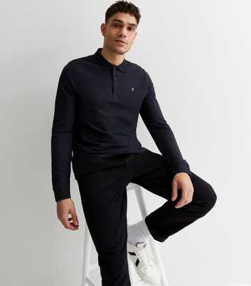 Farah Navy Cotton Long Sleeve Polo Shirt