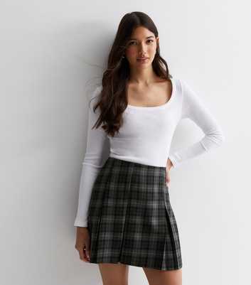 Light Grey Check Pleated Mini Skirt