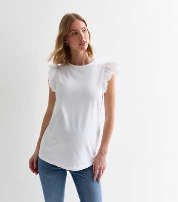 Maternity White Broderie Frill Sleeve Top