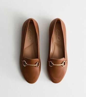 Tan Leather-Look Snaffle Trim Loafers