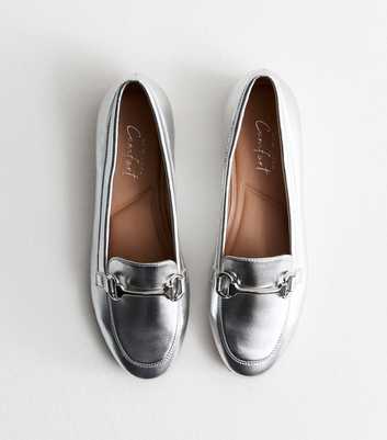 Silver Leather-Look Snaffle Trim Loafers