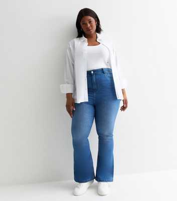 Curves Blue Stretch Flared Jeans