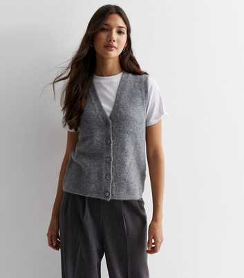 Grey Knit Button Front Vest