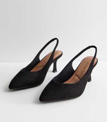 Wide Fit Black Suedette Slingback Stiletto Court Shoes