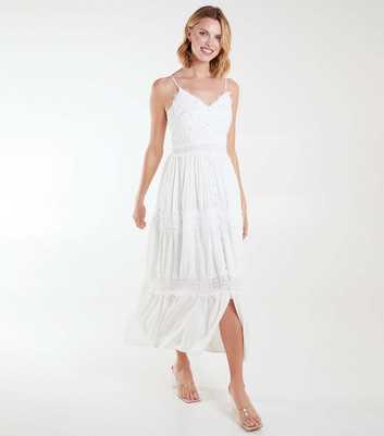 Blue Vanilla White Lace Trim Strappy Midi Dress