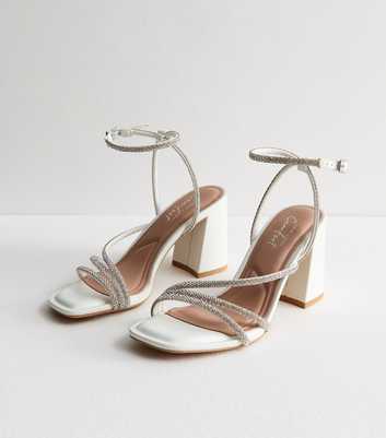 White Diamanté Strappy Block Heel Sandals