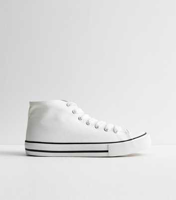 Wide Fit White Canvas High Top Lace Up Trainers