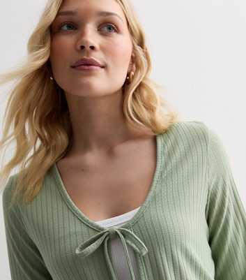 Light Green Ribbed Tie Front Cardigan