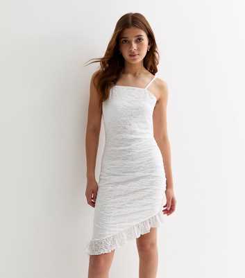 Girls White Textured Lace Mini Dress