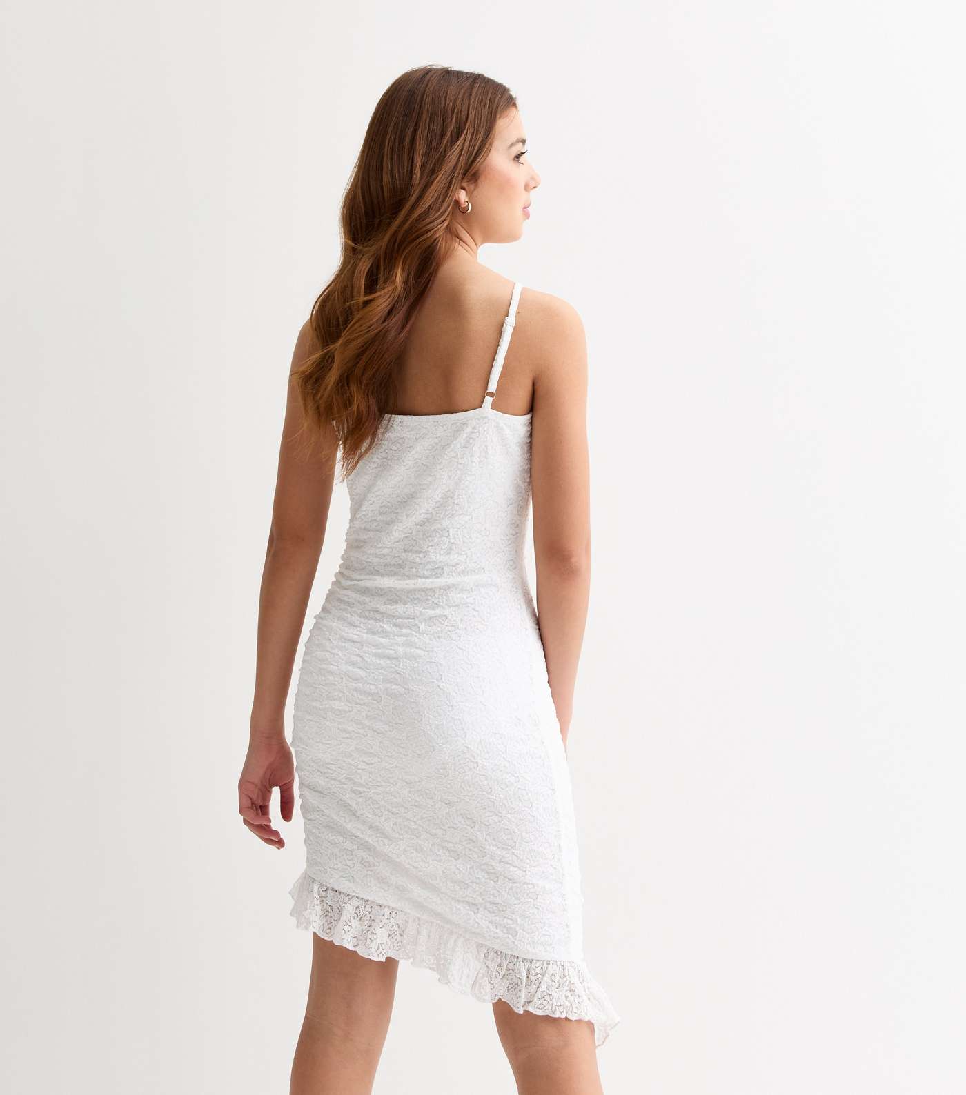 Girls White Textured Lace Mini Dress Image 4