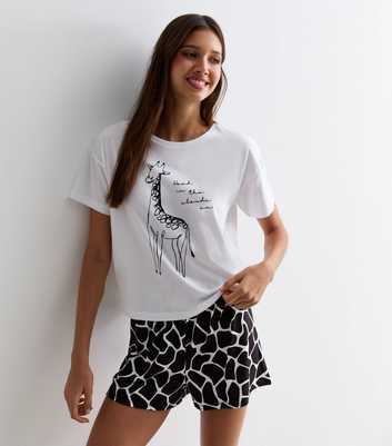 White Giraffe Print Short Pyjama Set