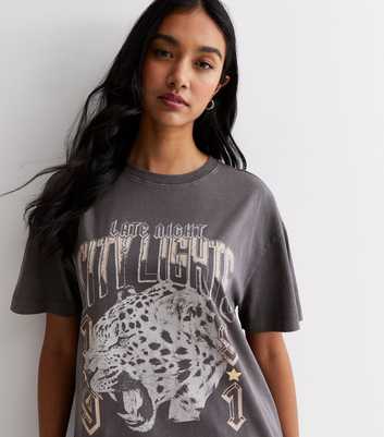 Dark Grey Acid Wash City Lights Logo T-Shirt