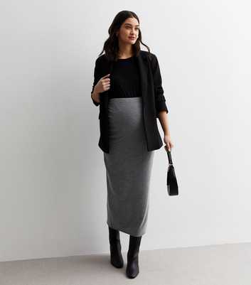 Maternity Pale Grey Ribbed Knit Midaxi Skirt