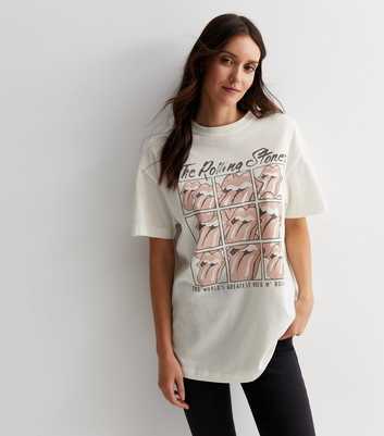 Off White Cotton The Rolling Stones Logo Oversized T-Shirt
