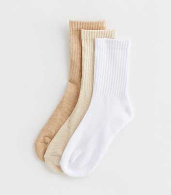 3 Pack Off White and Stone Ribbed Tube Socks