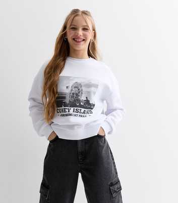 Girls White Coney Island Photographic Logo Sweatshirt