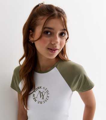 Girls Olive NY Logo Raglan T-Shirt
