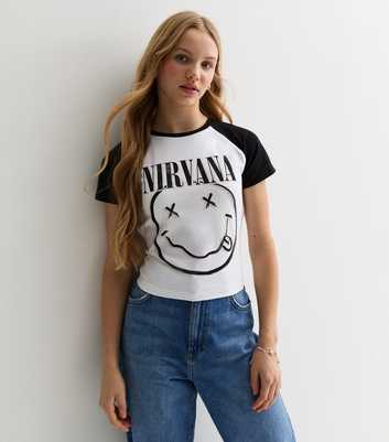 Girls Black Nirvana Logo Raglan T-Shirt