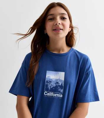 Girls Blue California Logo Longline T-Shirt