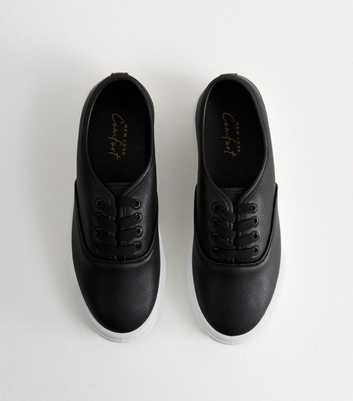 Black Leather-Look Lace Up Trainers