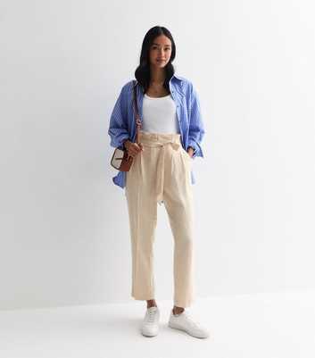 Stone Linen Blend Paperbag Trousers