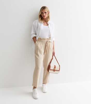 Petite Stone Linen-Look Paperbag Trousers