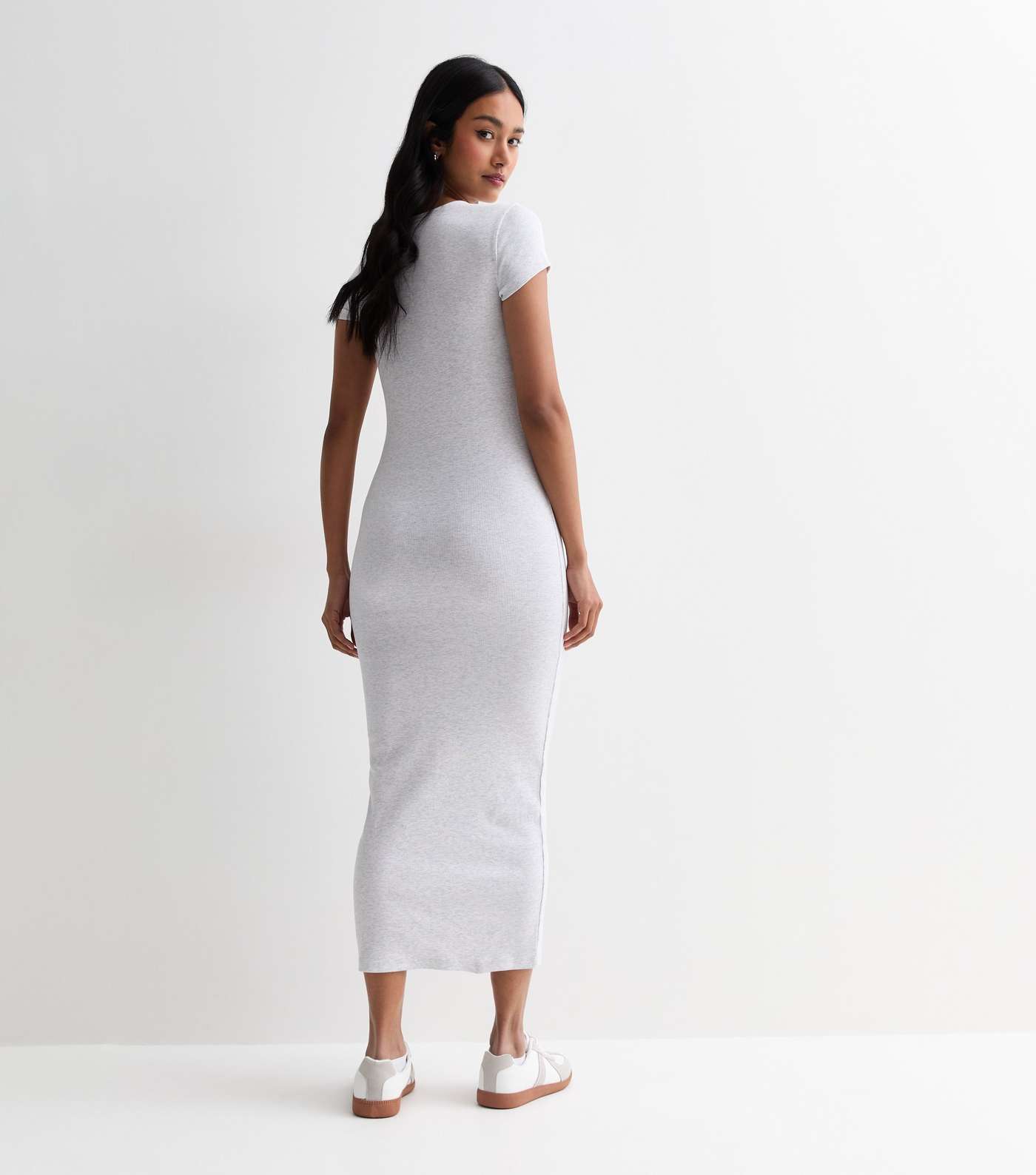 Pale Grey Stretch Cotton Bodycon Midi Dress  Image 4