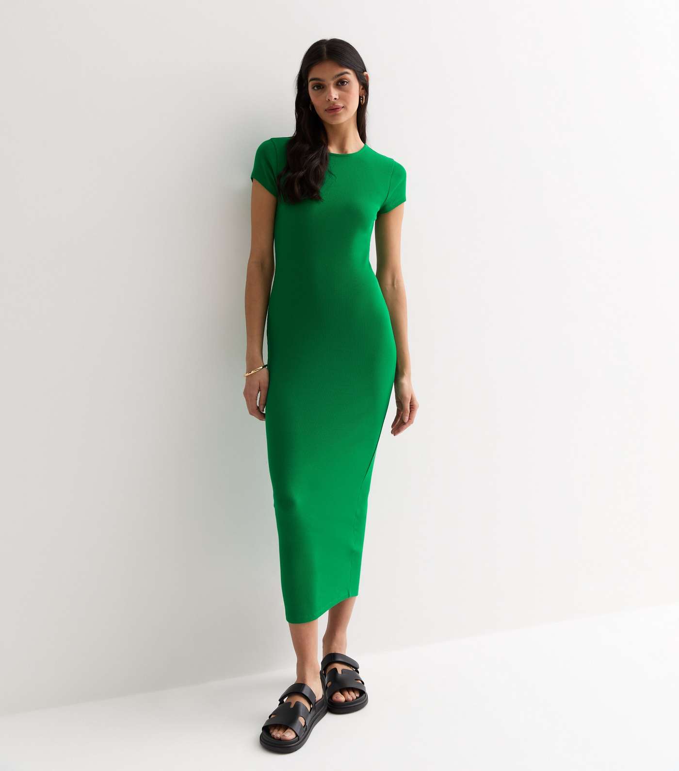 Green Stretch Cotton Bodycon Midi Dress  Image 3