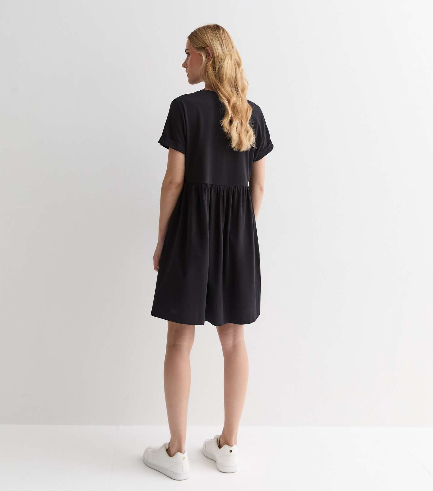 Black Cotton Short Sleeve Mini Smock Dress Image 4